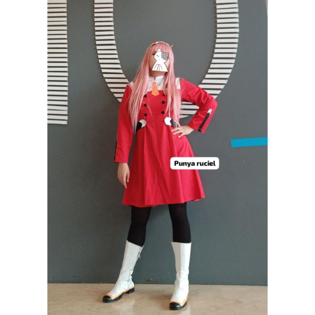 Zero Two Costume / Kostum Cosplay 1 set (kostum,baju,sepatu,tanduk)