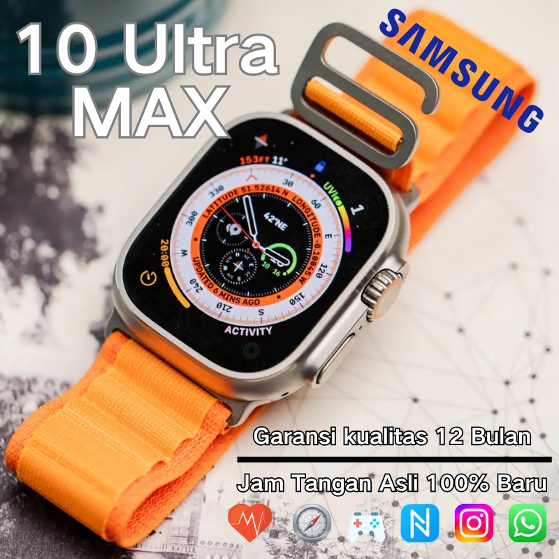 100% Ori Ultra 10 Max 2 SmartWatch 2.3 HD AMOLED Display GPS NFC Bluetooth iPhone Telp Waterproof Sm