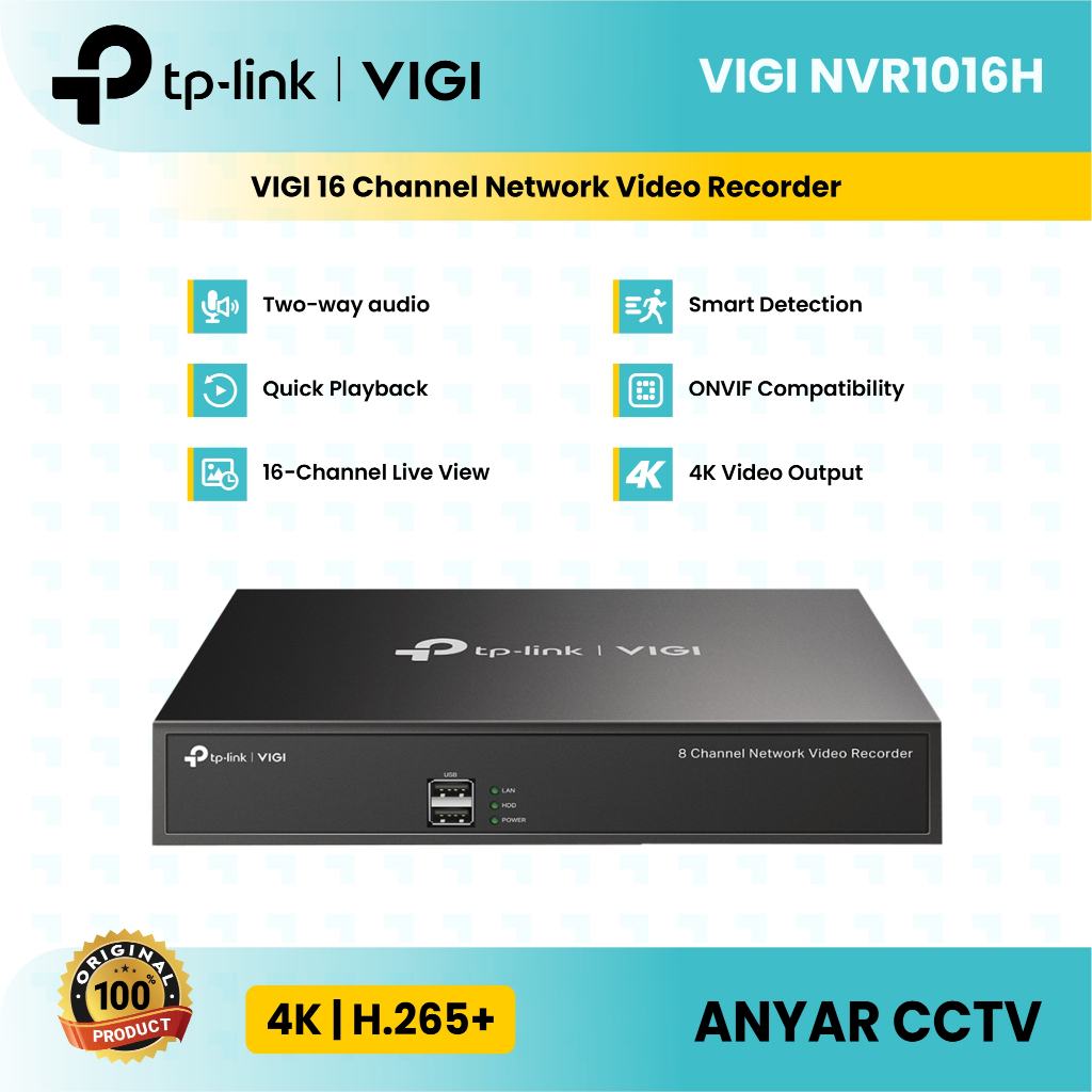 TP-Link VIGI NVR1016H NVR 16 Channel H.265 ONVIF Up to 10TB Storage