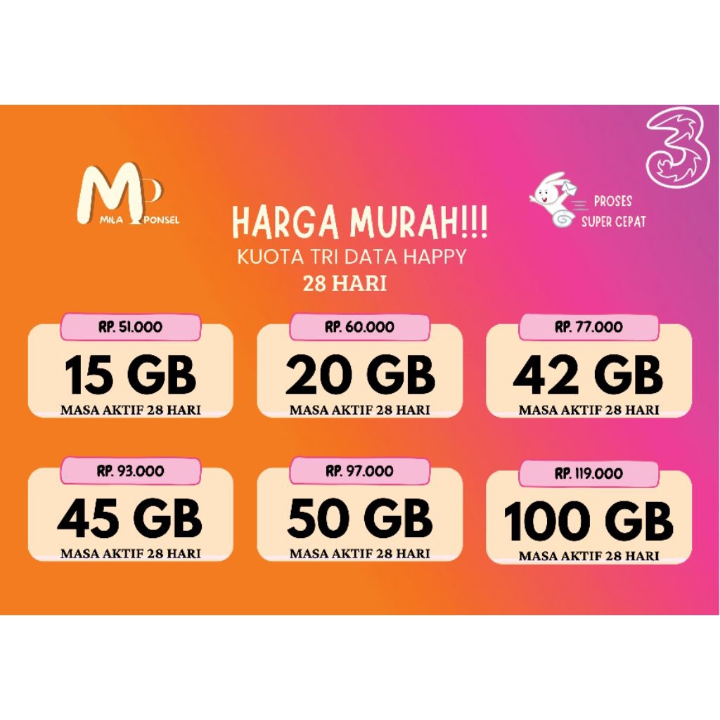 PAKET MURAH Paket Data Tri Happy 28 Hari