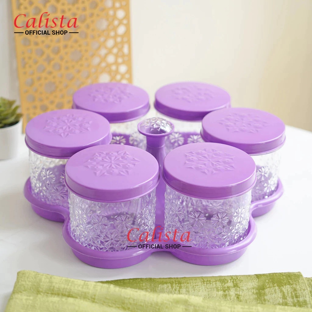 Calista Toples KRISTAL Enam Bunga / Toples Kue Kering Lebaran 6 Daun / Toples SET 6 Daun Calista / C