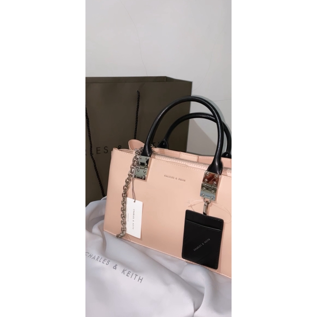 Charles & Keith-Cameron Double Top Handle Bag Pink(preloved)
