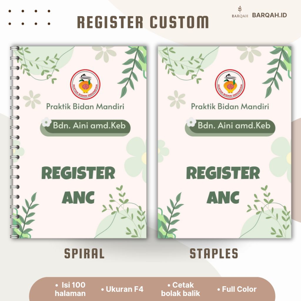Buku Register Bidan Custom , Buku Adminstrasi Bidan Custom, buku kebidanan castem