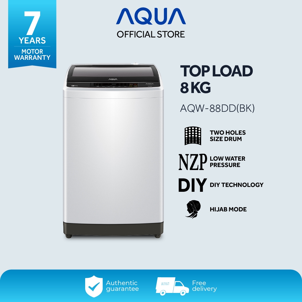 AQUA Elektronik AQW-88DD(BK) Mesin Cuci Top Load Automatic Dynamic Soak Function - 8 Kg