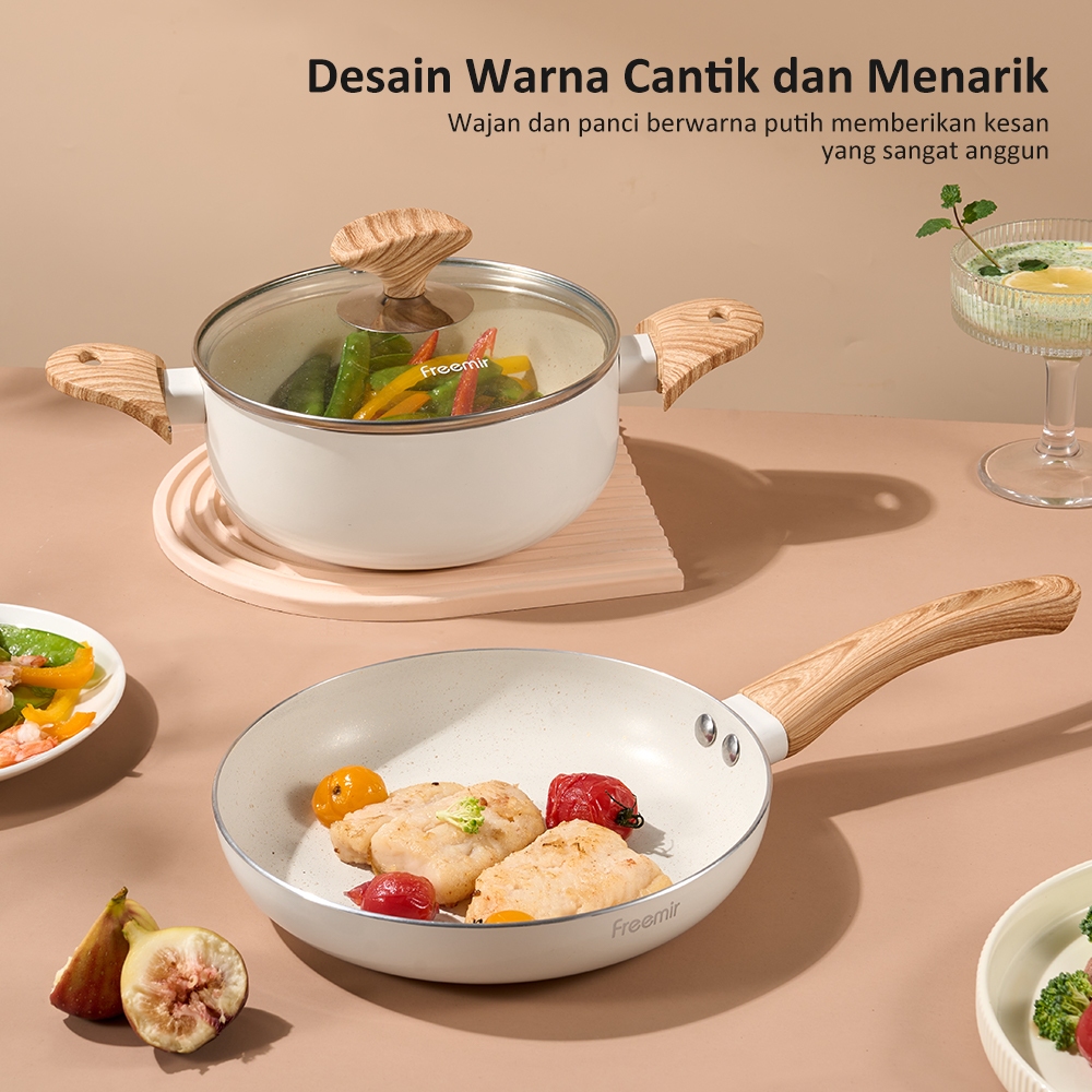 freemir Surabaya Set 2in1 Wajan Panci Anti Lengket Sakura Series 20/18 cm Granite Serbaguna Warna Pi