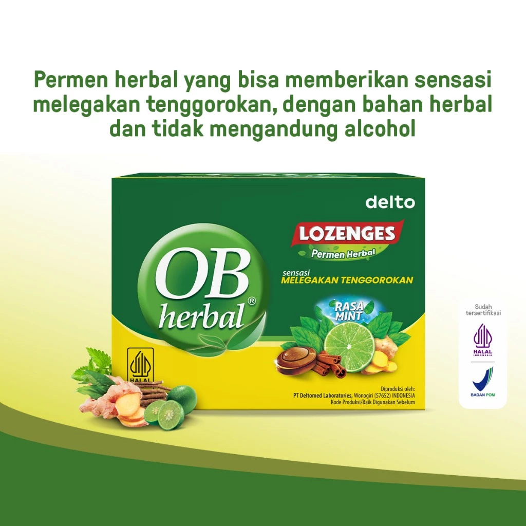 OB Herbal Lozenges Mint Box 15's Sachet Deltomed / Permen OB Herbal - Permen Pelega Tenggorokan