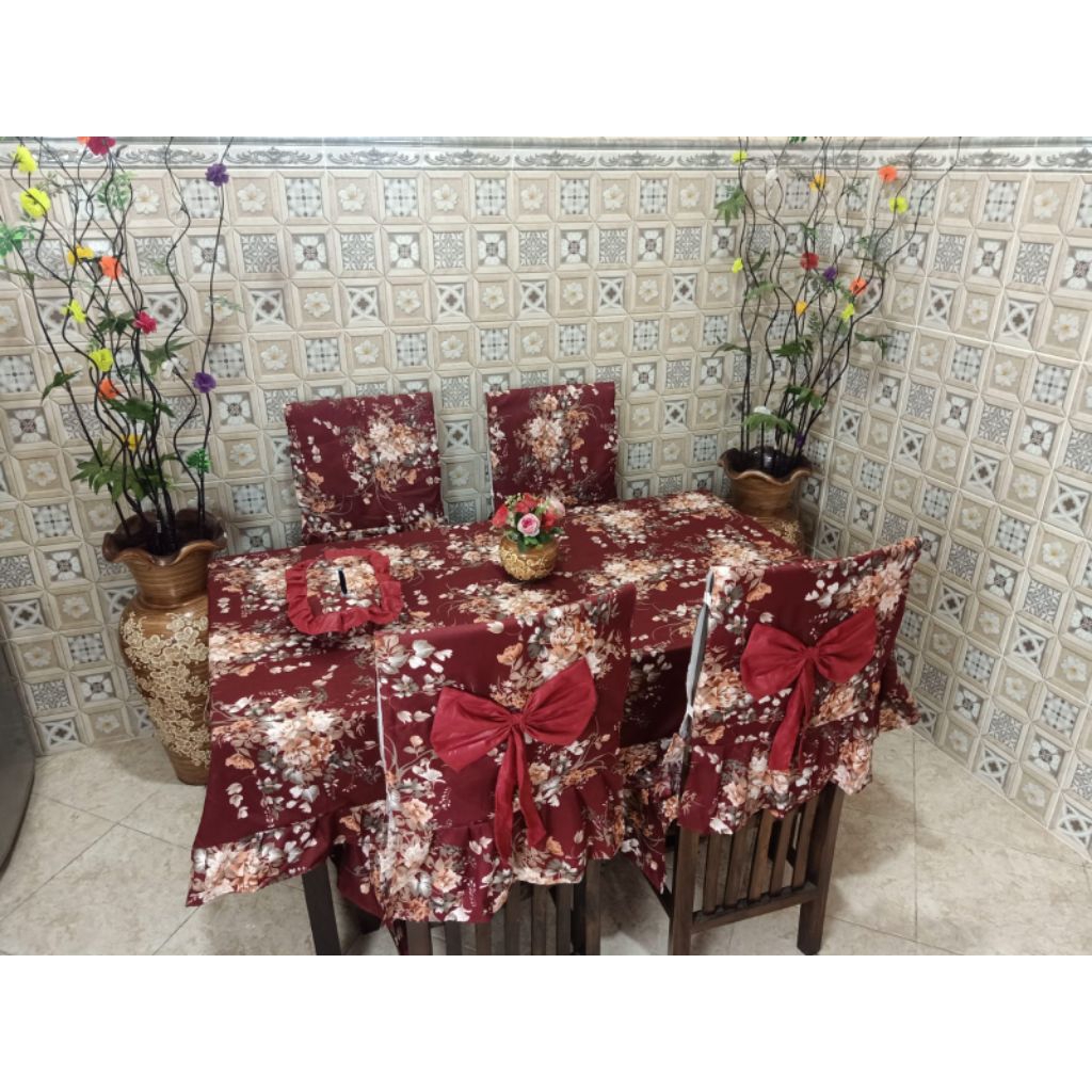 Sarung Kursiset 4 Cover Kursi Sandaran Taplak Meja Makan