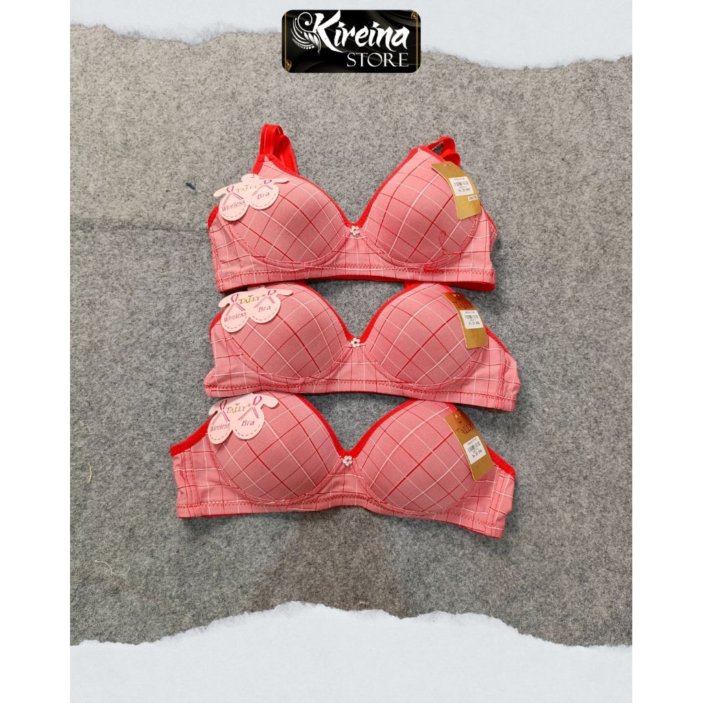 KIREINA STORE-Bra wanita dengan motif garis-garis warna merah 8816