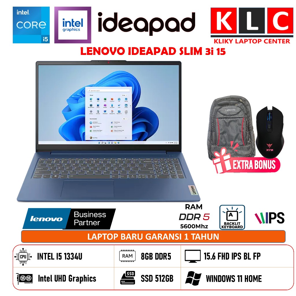 Laptop Multitasking Lenovo Ideapad Slim 3i 15 INTEL I5 1334U 8GB DDR5 512GB