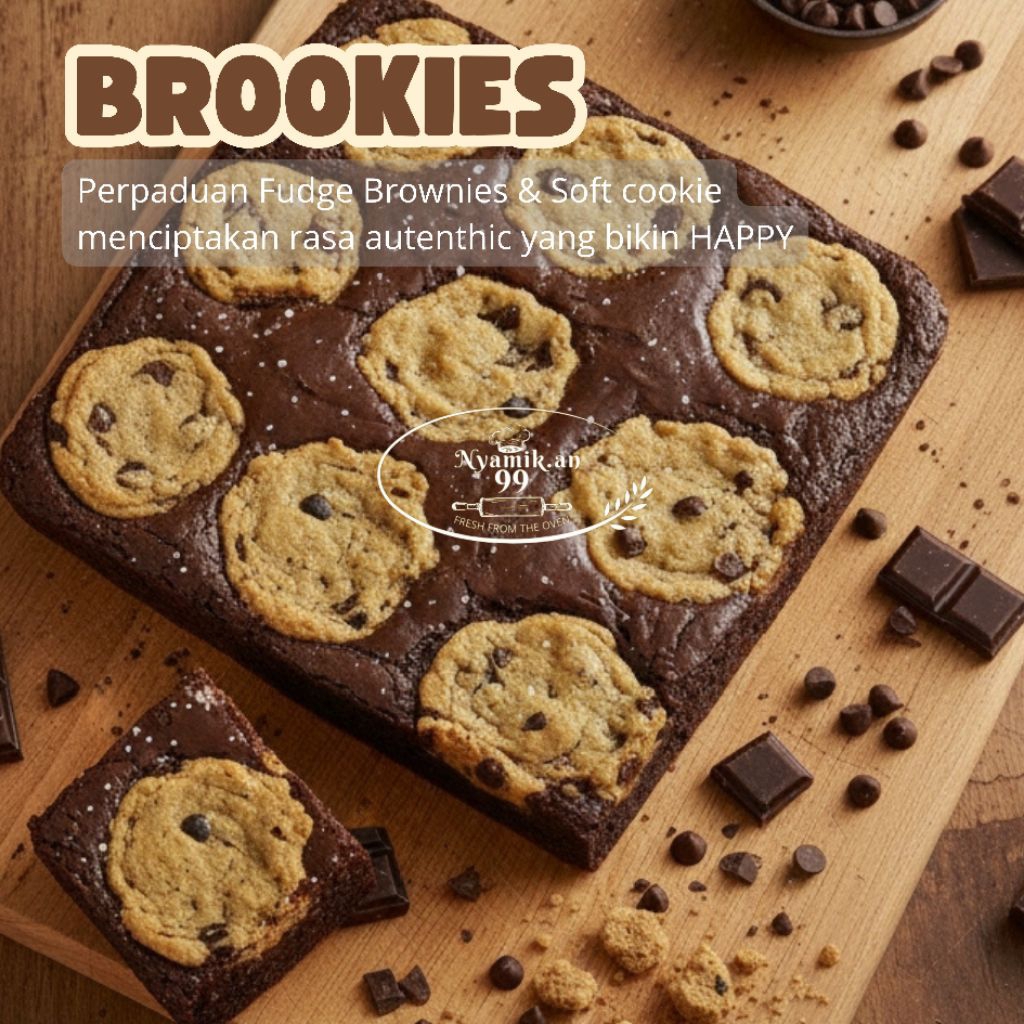 MINI BROOKIES (BROWNIES COOKIES) PERPADUAN FUDGE BROWNIES & SOFT COOKIES YANG SUPER NYOKLAT