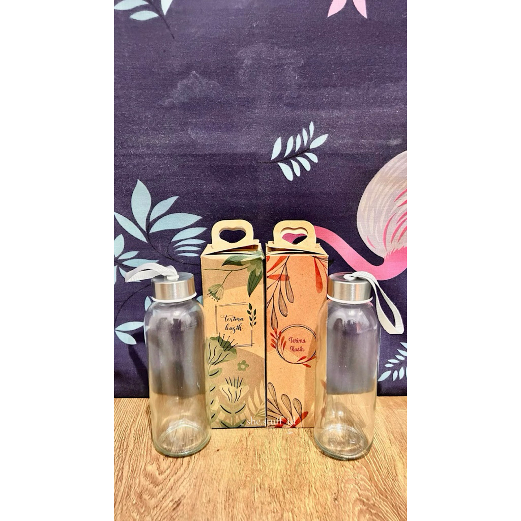 Botol Tumbler Kaca Bening 420ml Polos (+Box)