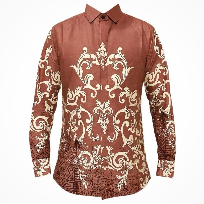 Baju Kemeja Batik Pria Slimfit Kemeja Lengan Panjang Slim Premium Furing 2951 Rose Gold