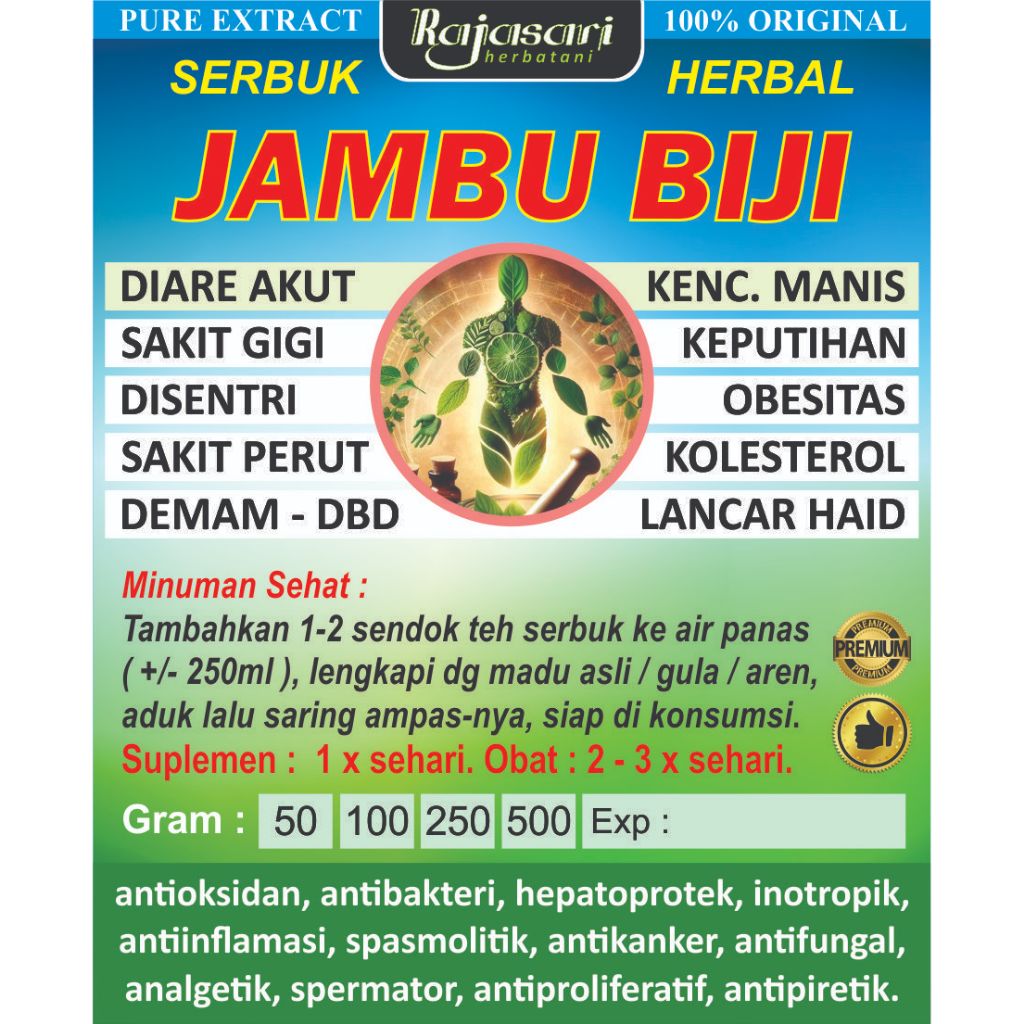 Bubuk DAUN JAMBU BIJI BUBUK RAJASARI 100 GR - Asli Murni Anti Campuran - HERBAL ANEKA KHASIAT KESEHA