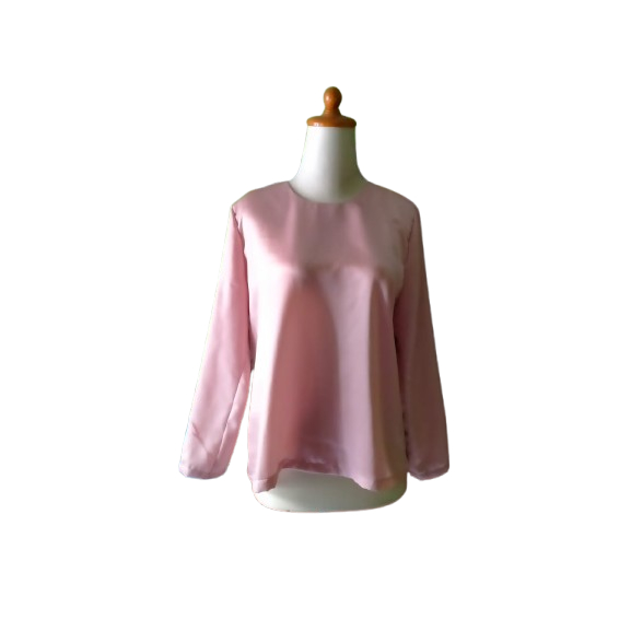 BLUS DALEMAN LENGAN PANJANG BAHAN SATIN WARNA dusty pink