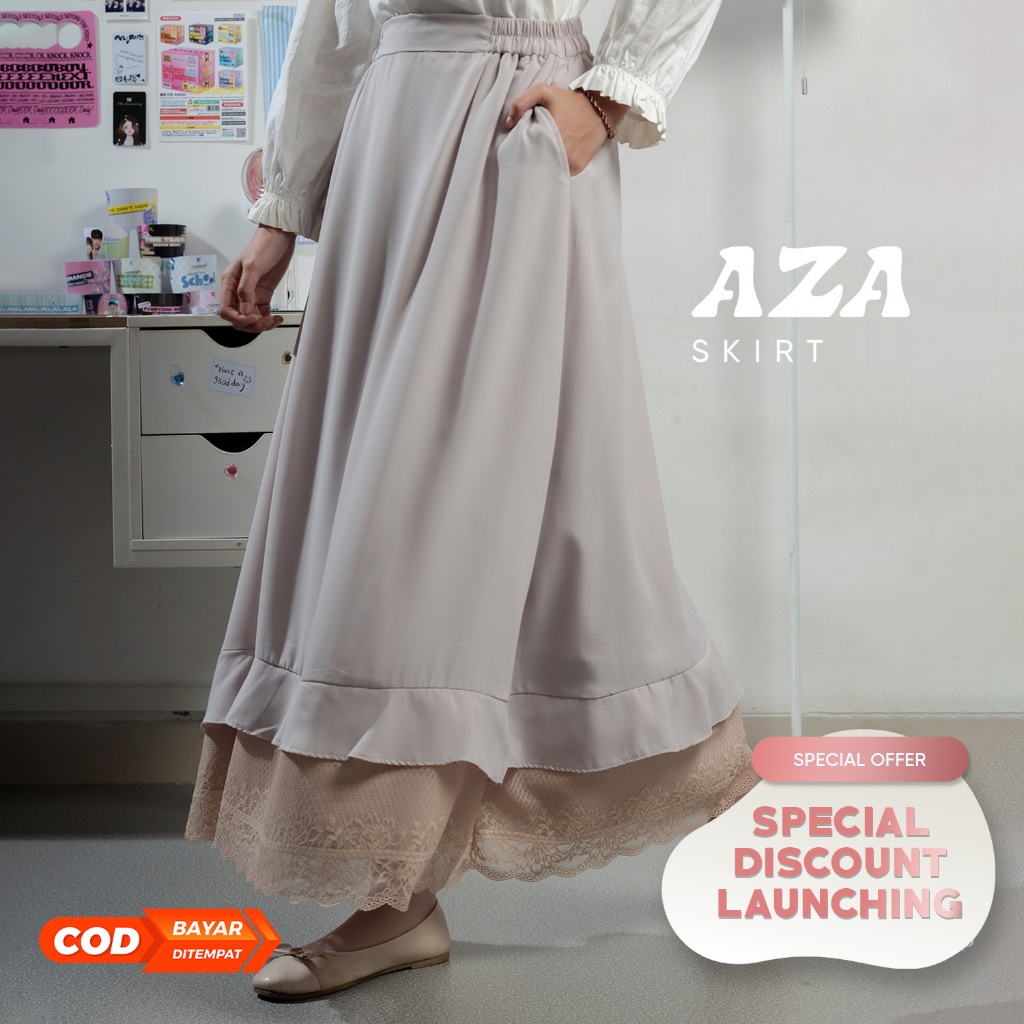 JILBRAVE Aza Skirt Lace Rok Panjang Wanita Kekinian Flowy Feminine Korean Style