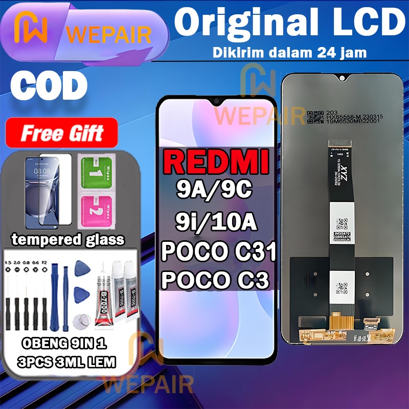 LCD Redmi 9A/9C/10A/9i/POCO C3/POCO C31 Fullset Komplit ori asliWEPAlR+Ready stock+Garansi 1