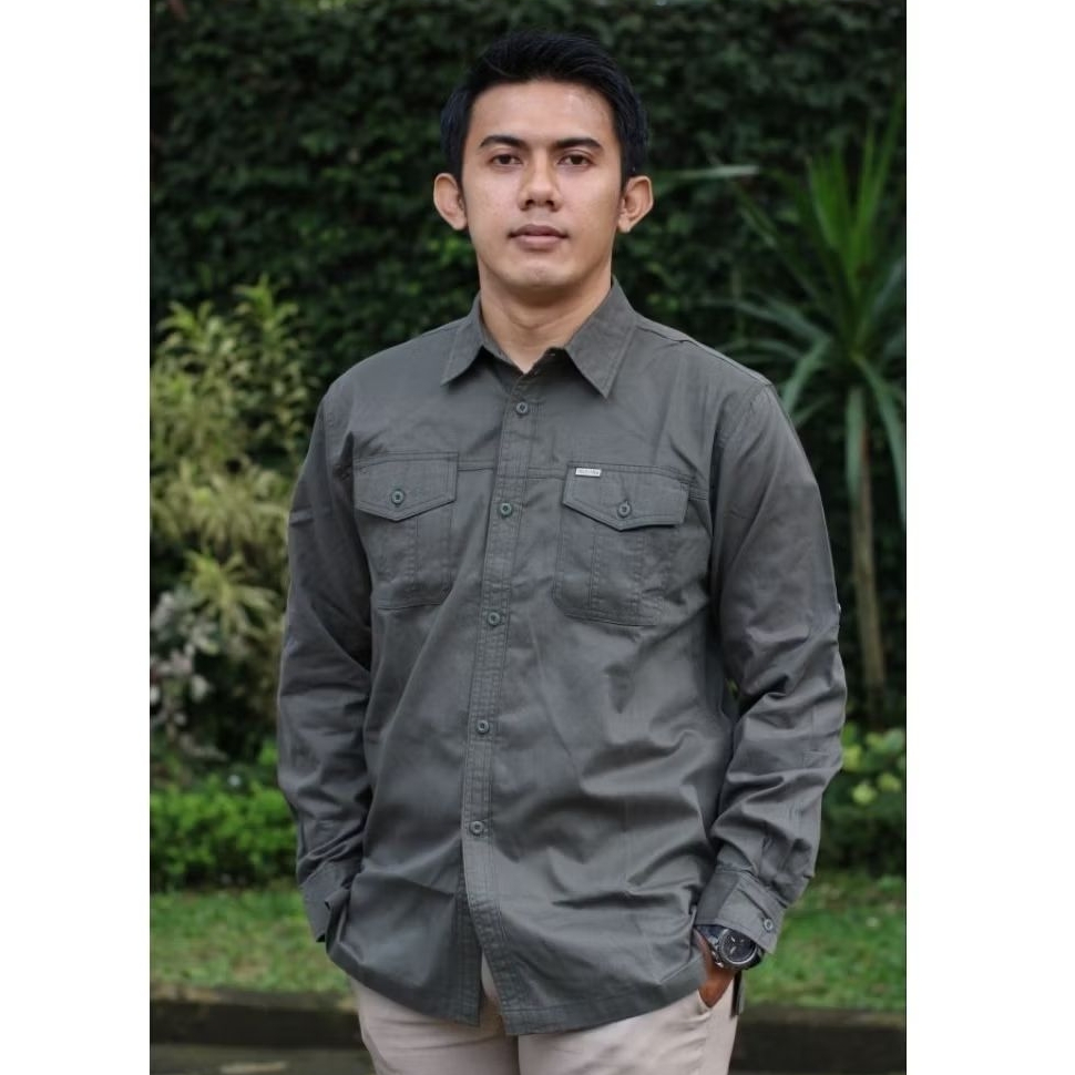 Kemeja Iron Hijau Army Lengan Panjang Tactical Bahan Original Cotton TCN