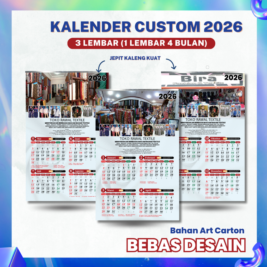Kalender Dinding 2026 Custom 3 Lembar Free Desain Lengkap Kalender Perusahaan 2026