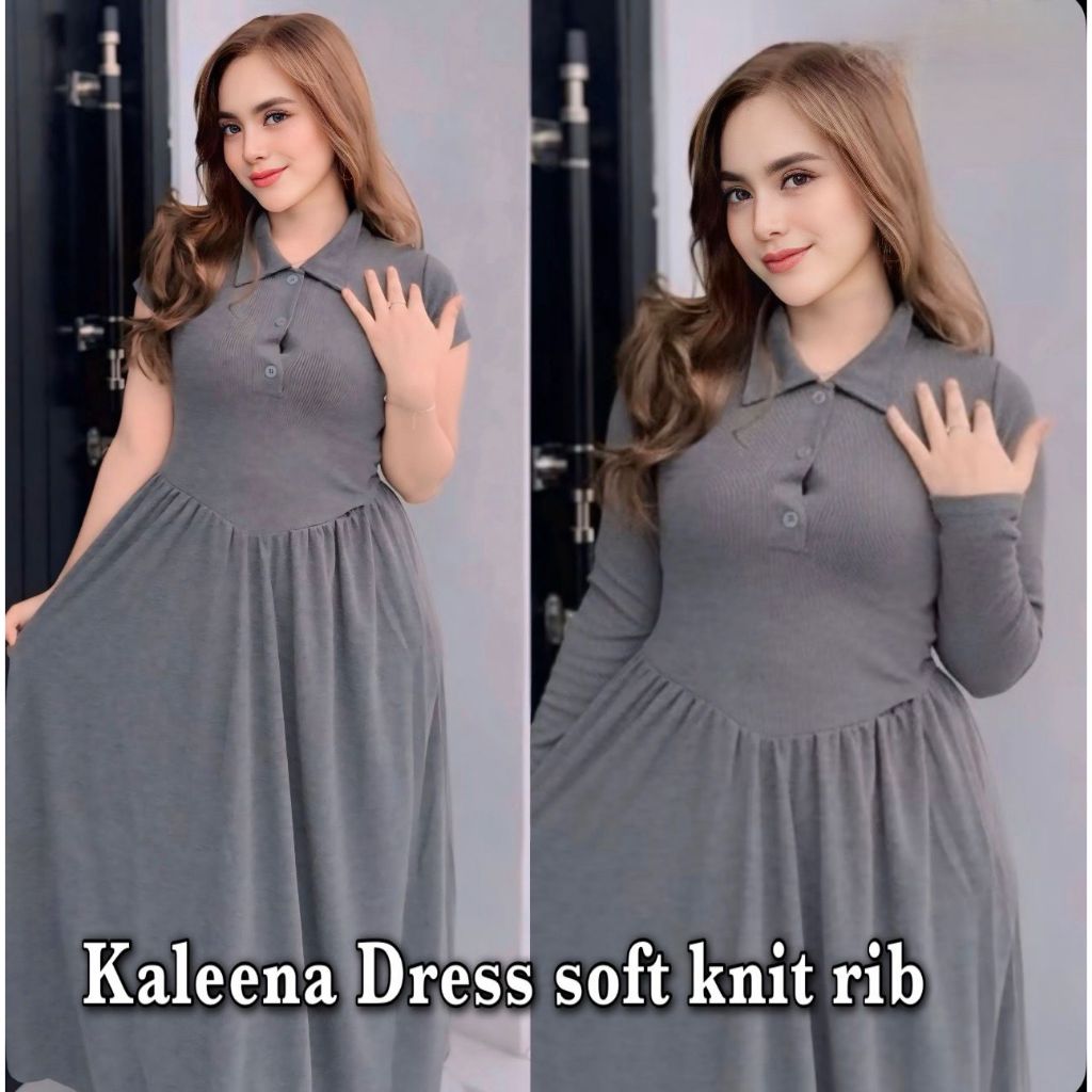 TERLARIS Kaleena Dress Wanita Lengan Panjang Gaun Casual Midi Casual Dewasa Baju Pesta Remaja