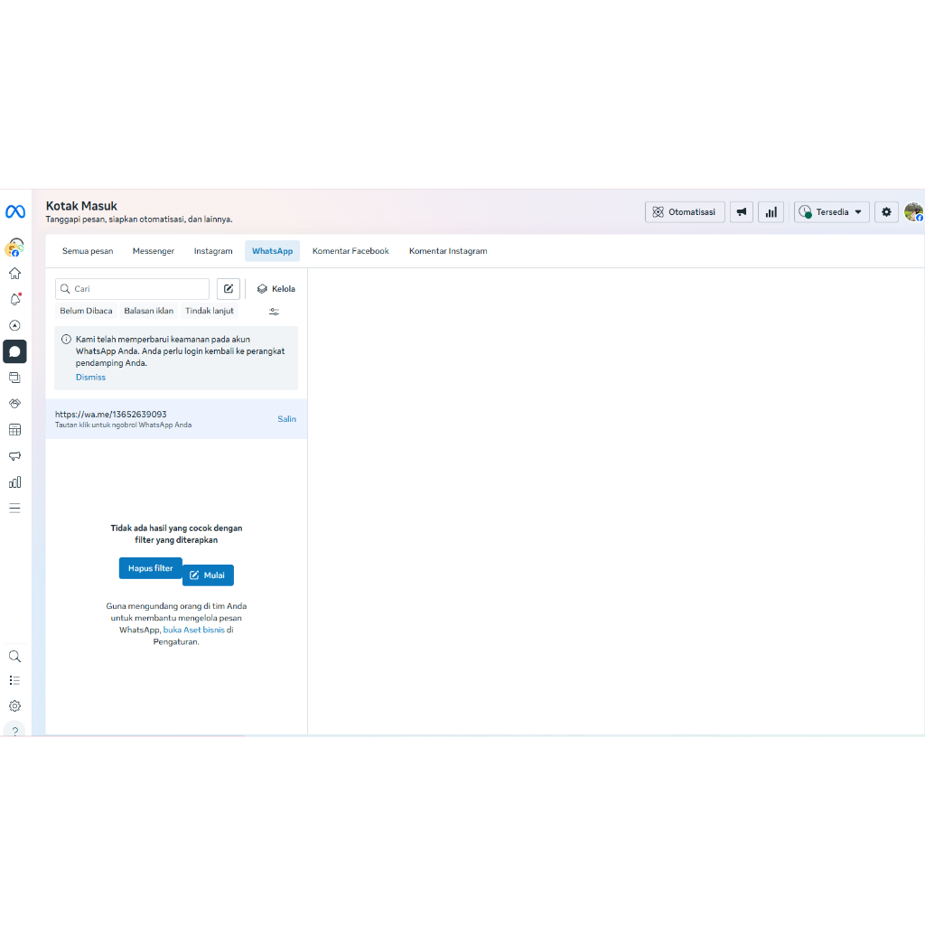 Akun Whatsapp Meta Bussines Suite terverivikasi
