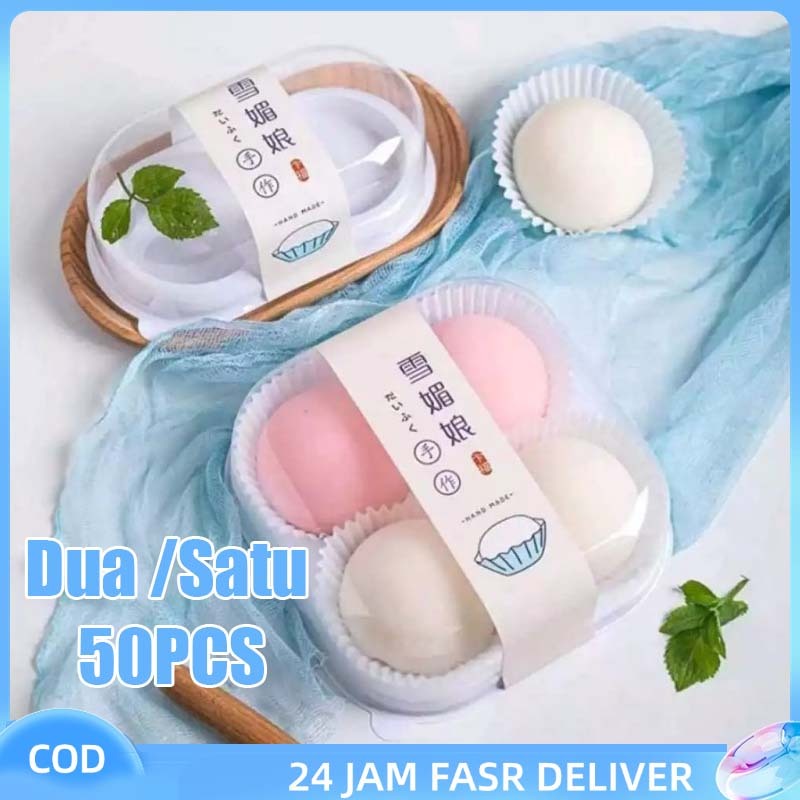 50pcs Mika Tray Mochi Wadah Mika Mochi Tray Mika Mochi Transparan Tray Mochi Mika