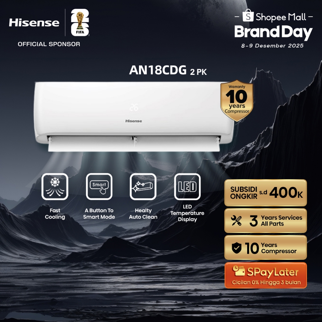 Hisense AC AN18CDG Standard 2 PK Dingin Kilat Cocok Untuk Kamar Tidur Pendinginan Super Cepat 3 Meni