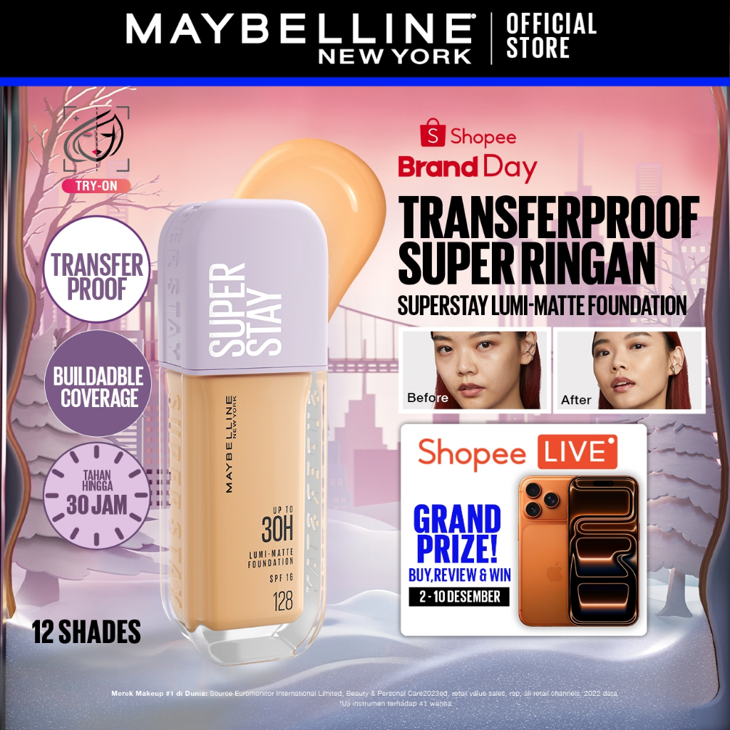 Maybelline Superstay Lumi Matte Liquid Foundation 35 mL – Buildable coverage transferproof ringan ma