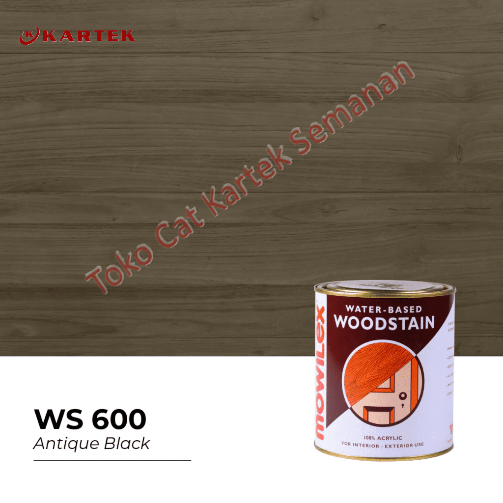 Mowilex Waterbased Woodstain Cat Pernis Politur Kayu Eksterior Interior WS 600 ANTIQUE BLACK 1L 1KG