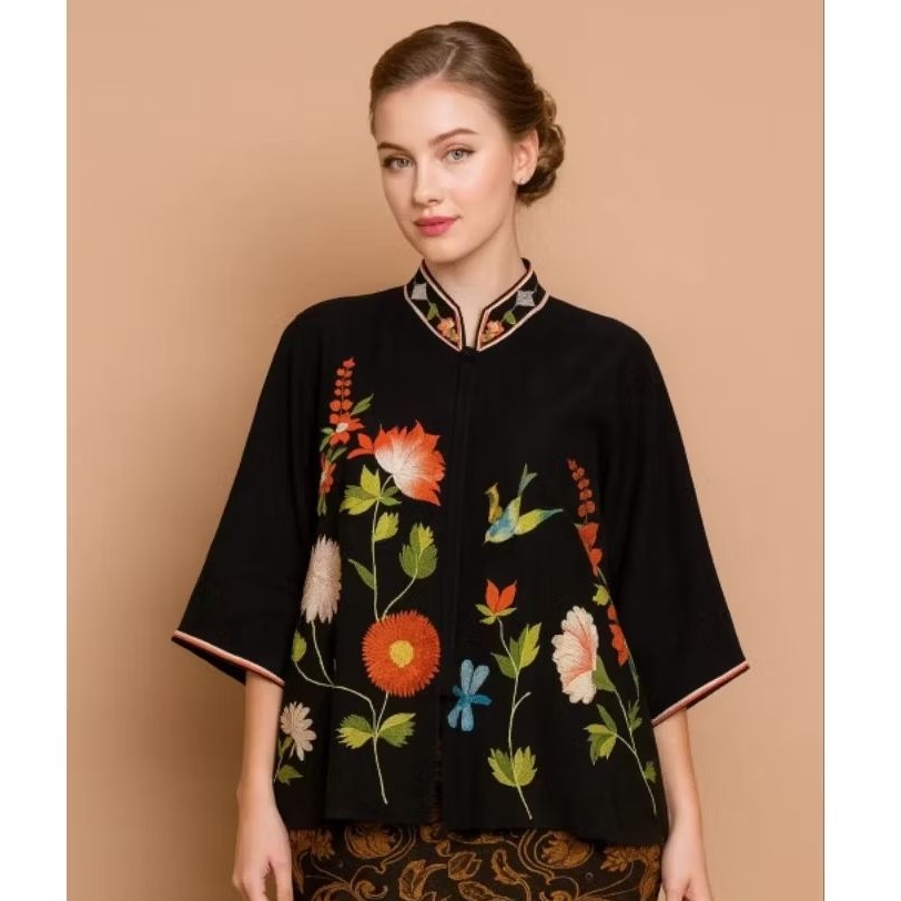 Atasan kebaya dewasa warna hitam brokat premium