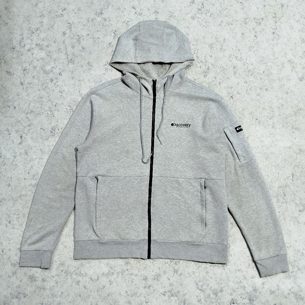 Pullover Hoodie pria DISCOVERY EXPEDITION Casual Grey Abu pocket sleeve saku lengan Tebal size XL