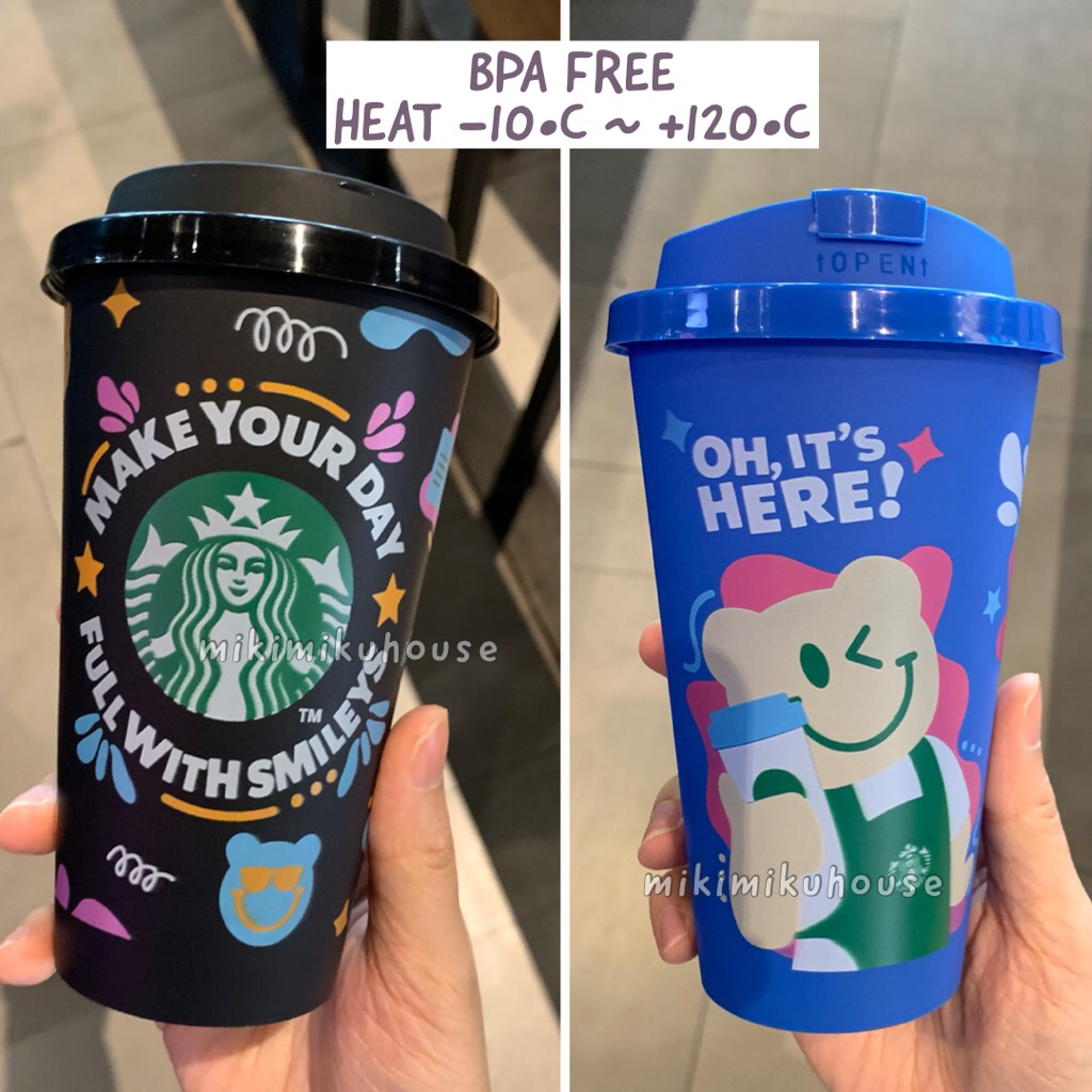 READY SMILEY STARBUCKS REUSABLE CUP BPA FREE HOT DRINKS COLD SMILE MUG PILLOW SMILEY X STARBUCKS TUM