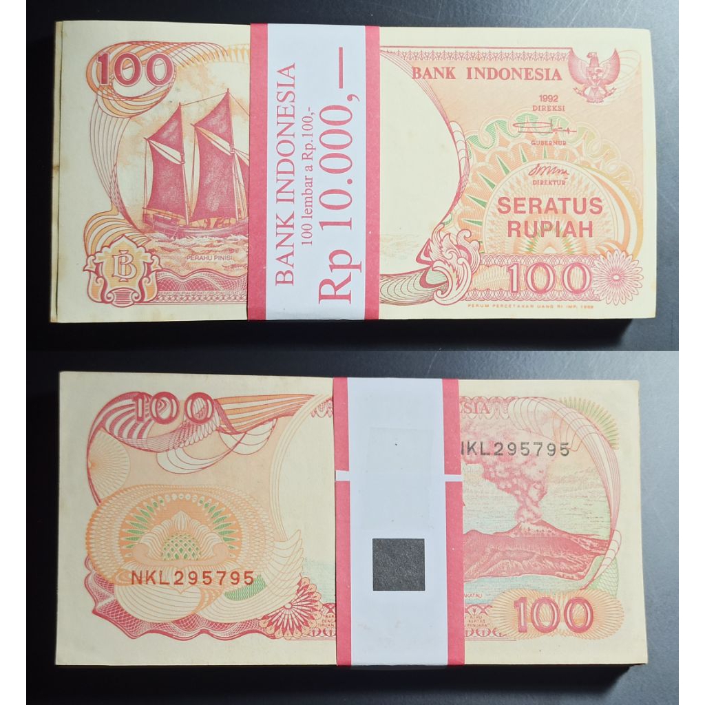 uang kuno Indonesia 100 phinisi  tahun 1992 1 gepok p2472