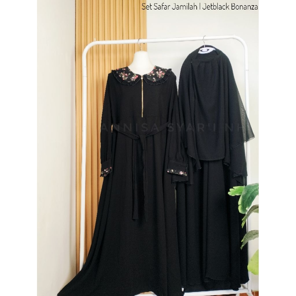 READY STOK [BISA COD] SET CADAR SAFAR GAMIS + JILBAB CADAR SAFAR PURDAH OVAL DEWASA JETBLACK BONANZA