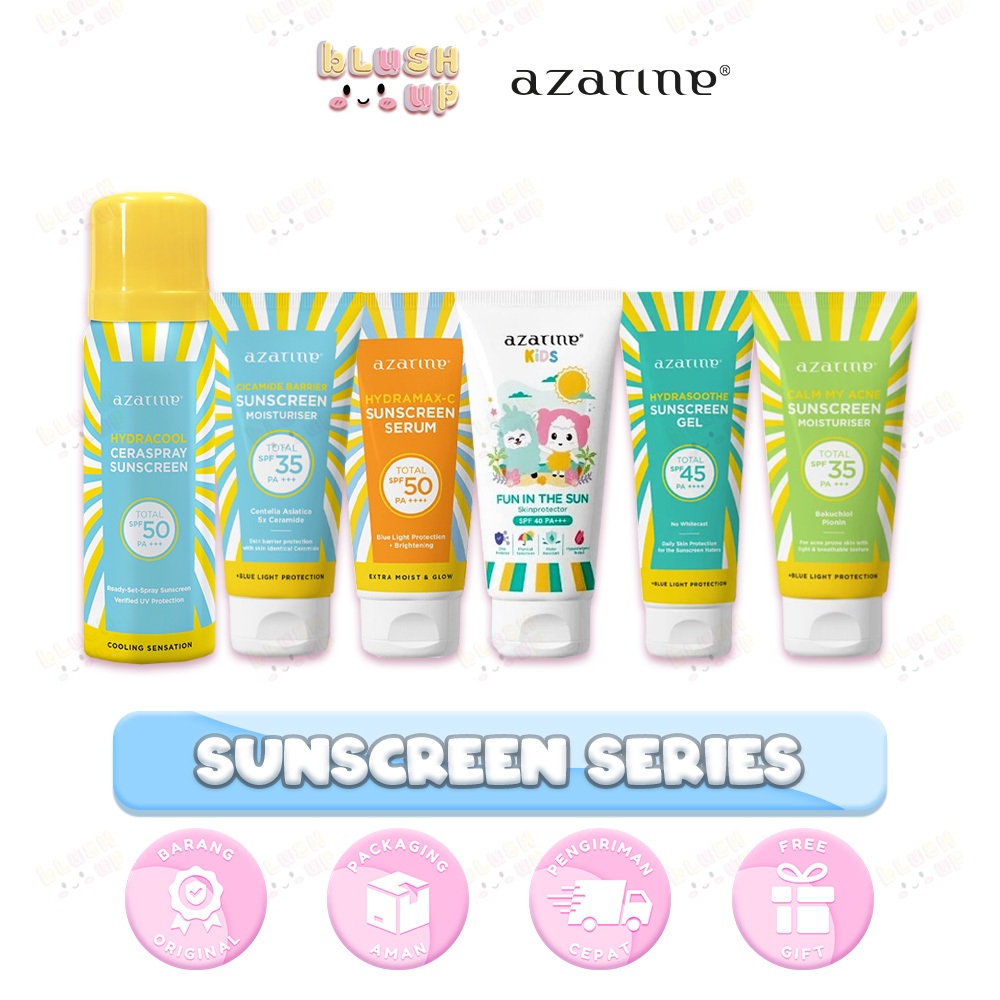 Azarine Sunscreen Gel Series | SS Gel SPF45 - Hydramax C SPF50 - Cicamide - Calm My Acne - Ceraspray