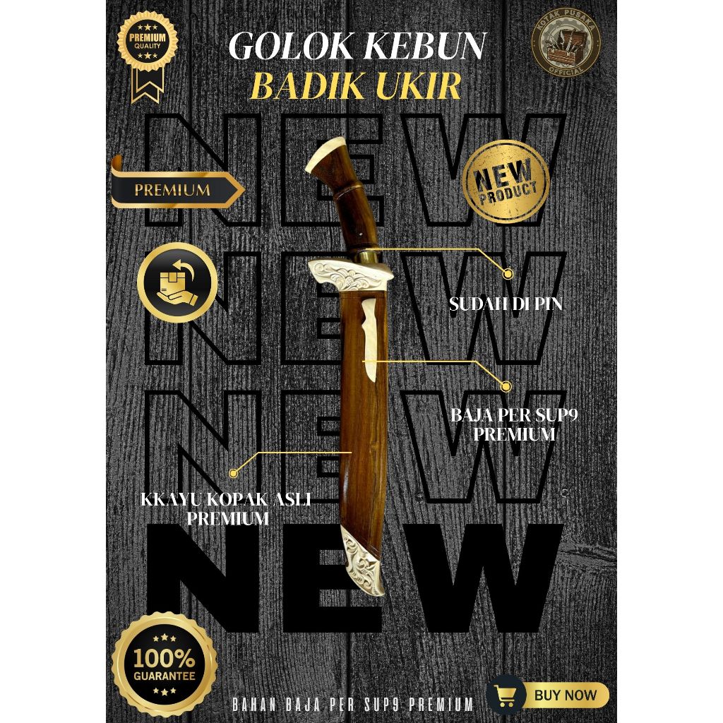 [KOTAK_PUSAKA] GOLOK KEBUN BADIK UKIR GOLOK BAJA SUPER TAJAM Bahan Baja Per SUP9 Asli Original