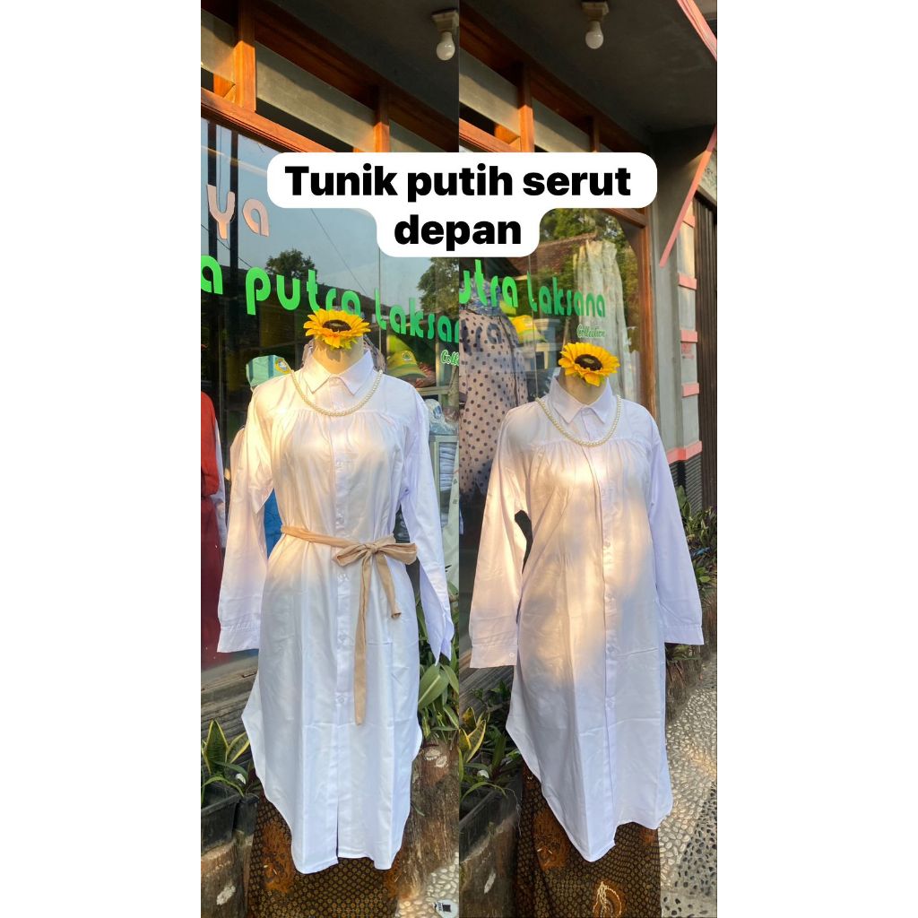 TUNIK PUTIH POLOSAN  kancing depan aktif