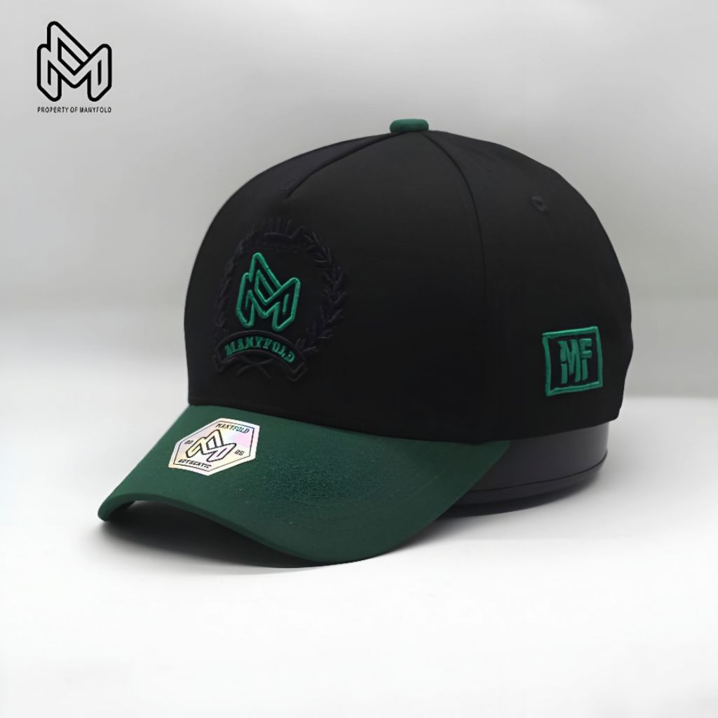 Manyfold Topi Baseball Premium Pria Wanita Dewasa Bordir Distro Warna Hitam Dan Hijau