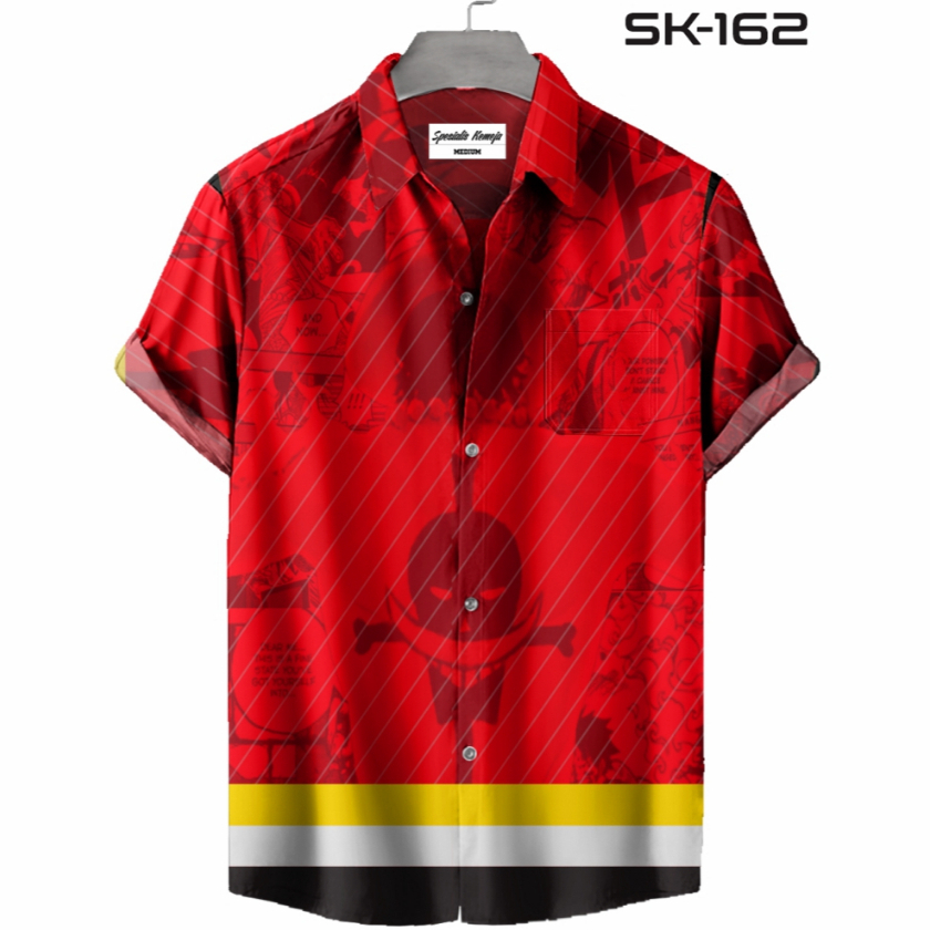 Kemeja Casual Pria Series One Piece Portgas D. Ace SK-162 Baju Anime Full Print Katun Nyaman Lengan 