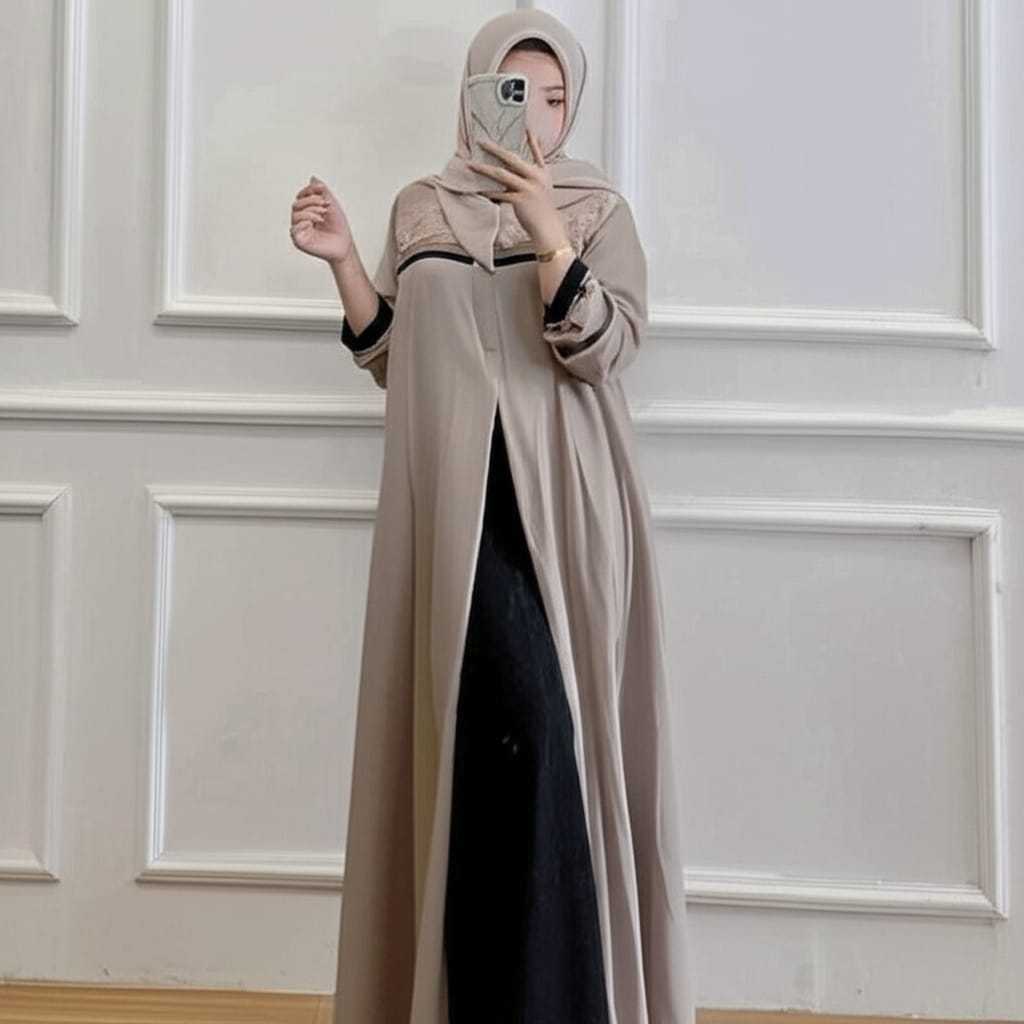 Ameera Dress Gamis Bordir Casual Pakaian Muslim Wanita Bahan Pure Linen Gamis Lebaran 2026 Kekinian