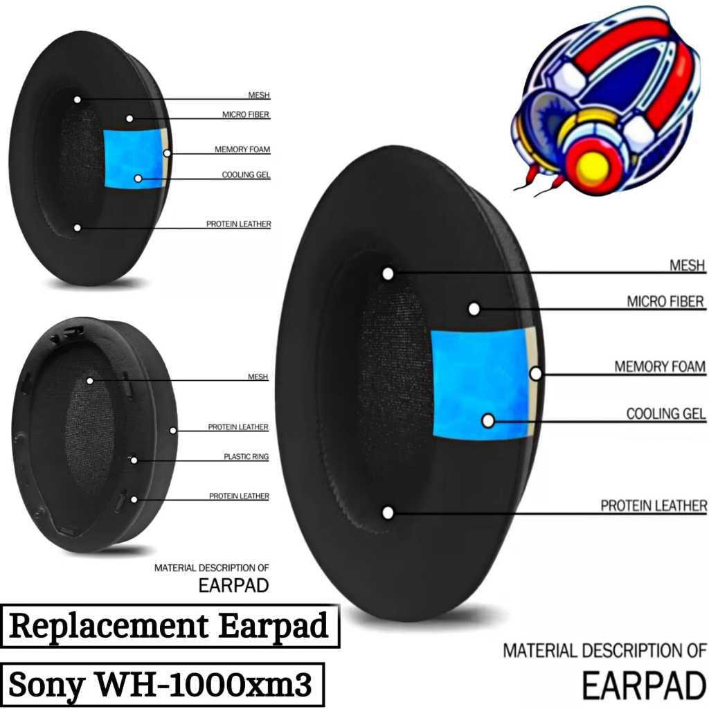 Foam Earcup Earpad Busa Headset Headphone Sony WH-1000xm3 / Sony WH1000xm3 / Sony WH 1000xm3