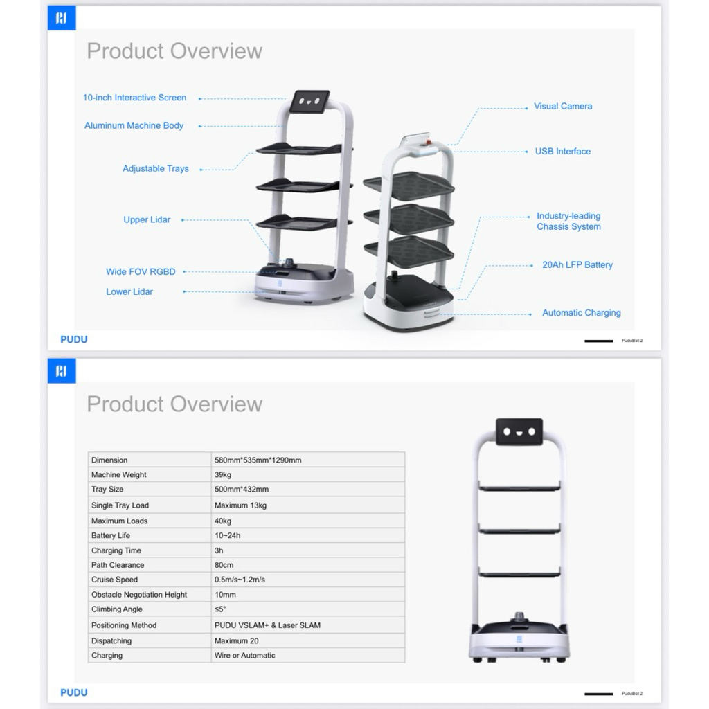 Pudubot2 Robot Universal Merk Pudu Pengantar Barang / Makanan / Minuman secara otomatis. Smart Deliv
