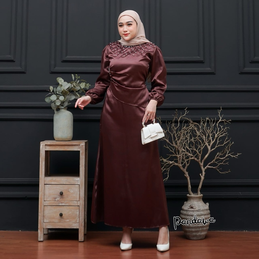 Dres Vina Satin Premium Wanita Kondangan Muslim Body Fit Viral Mermaid