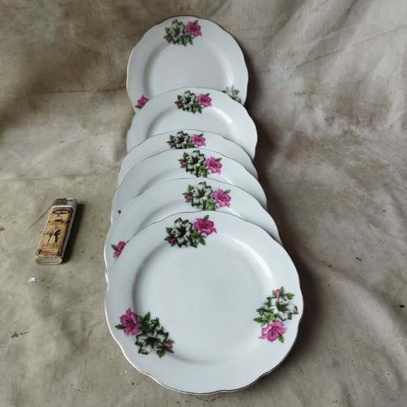 Pajangan Vintage NOS 6 Piring Kue Ceper Bunga Kangkung