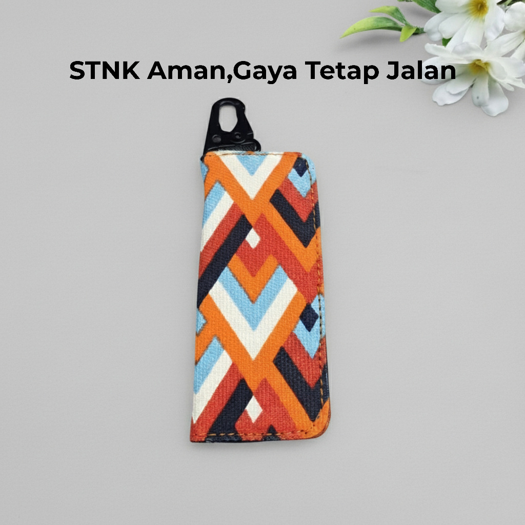 Ripra Wallets - Dompet Stnk Gantungan Kunci Motor Mobil Kain Kanvas Motif Garis Zigzag Satu Slot Lip