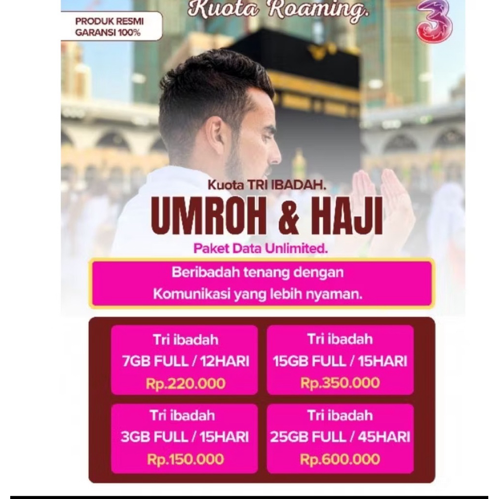 PAKET INTERNET ROAMING UMROH TRI 3 INTERNASIONAL