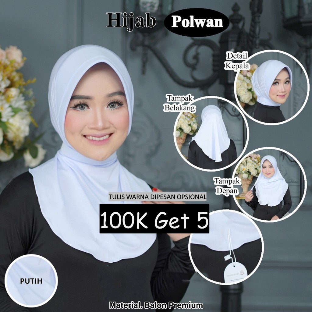 Paket Hemat 100 Ribu 5 Pcs Bergo Dinas Anti Tembem Spandex Sutra Sporty Polwan Tali Leher Premium