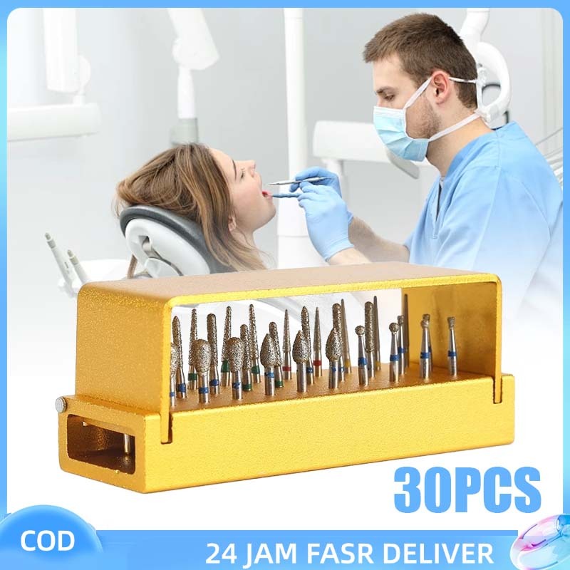 1set Isi 30 Burs + Tempat Kotak Diamond Bur High Speed Bur Diamond High Speed Diamond Bur Gigi