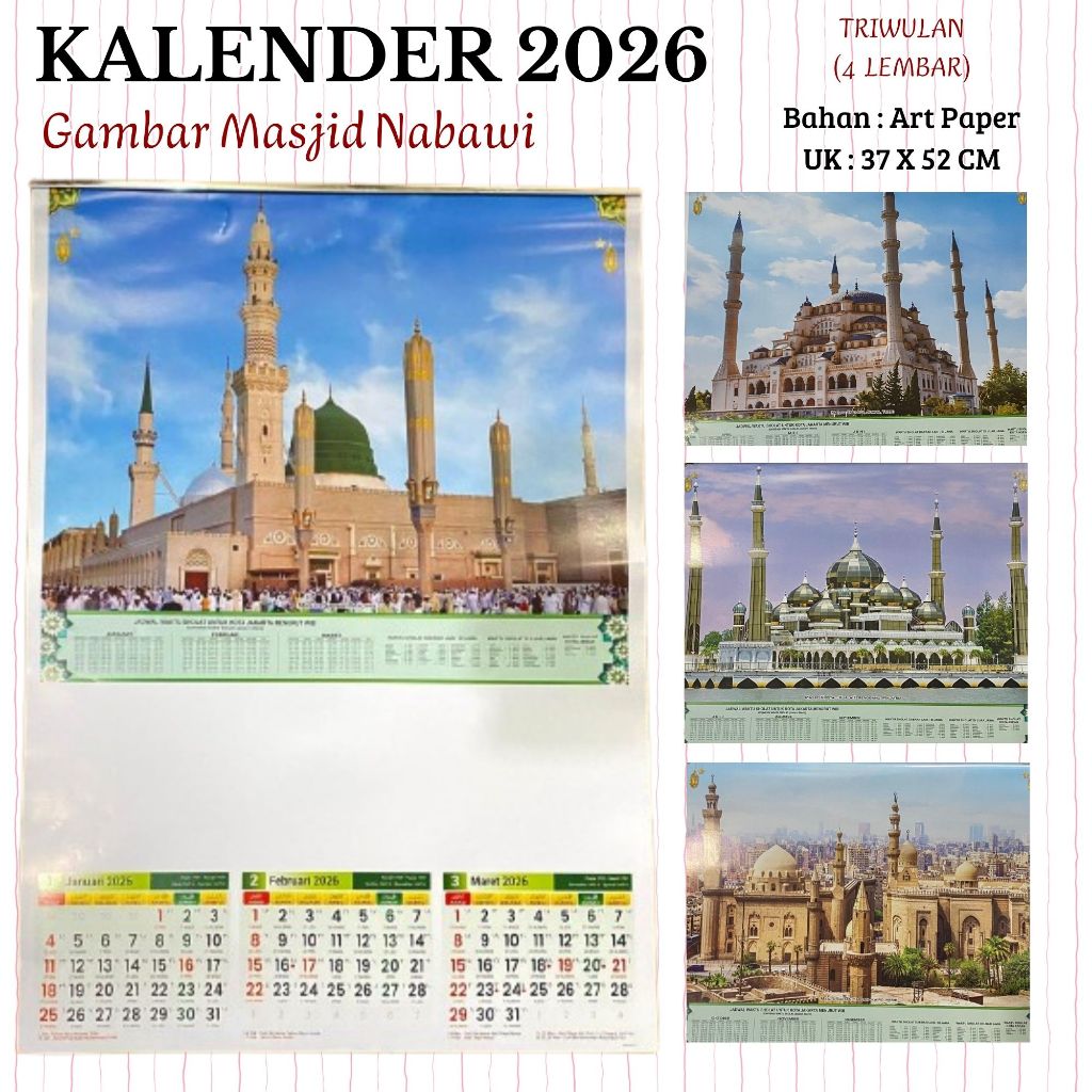 (TRIWULAN) KALENDER DINDING TAHUN 2026 GAMBAR MASJID NABAWI