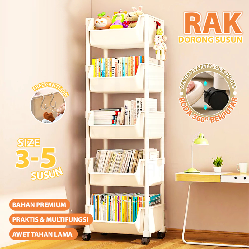 Rak Susun/Rak Buku /Rak Portable Plastik Buku/Rak Susun Serbaguna Roda/Rak Toy Storage/Rak Buku Anak