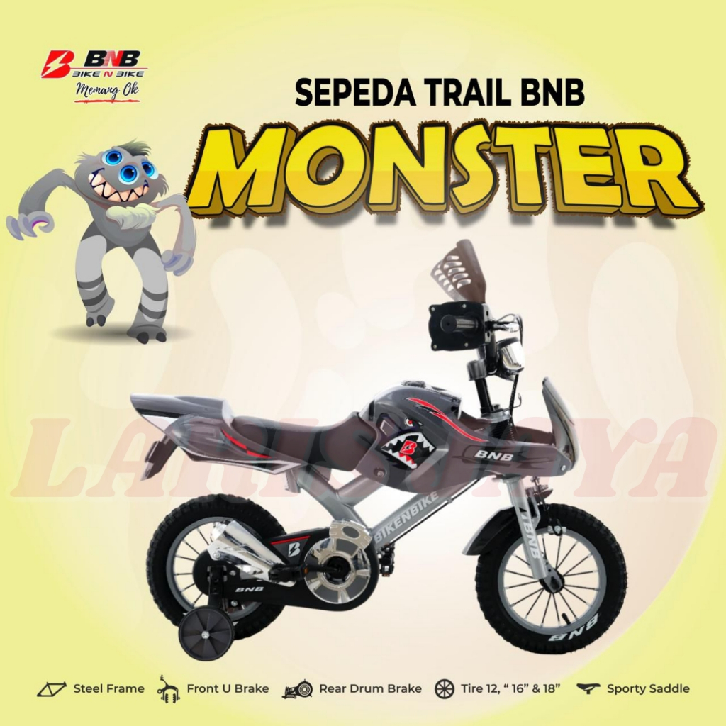 Sepeda Anak Laki BMX BNB Trail Monster 12 Inch Model Motor Cross sepeda trail anak laki laki BNB